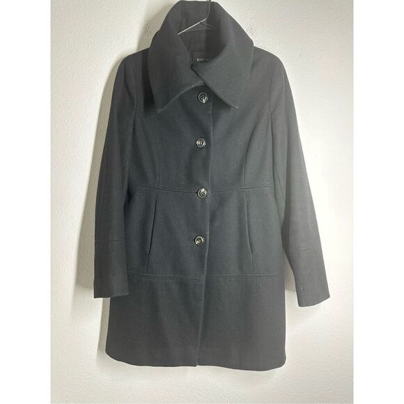 Nine West Women’s Wool Blend Black Coat Asymmetrical Collar Buttoned Lined Sz 10 - Picture 1 of 12